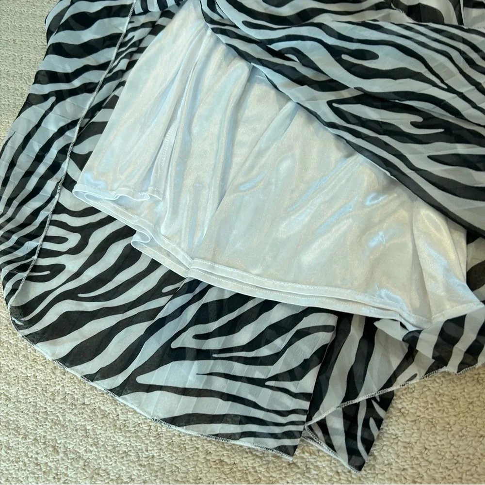 Rachel Zoe Zebra Print Pleated Mesh Overlay Midi Skirt